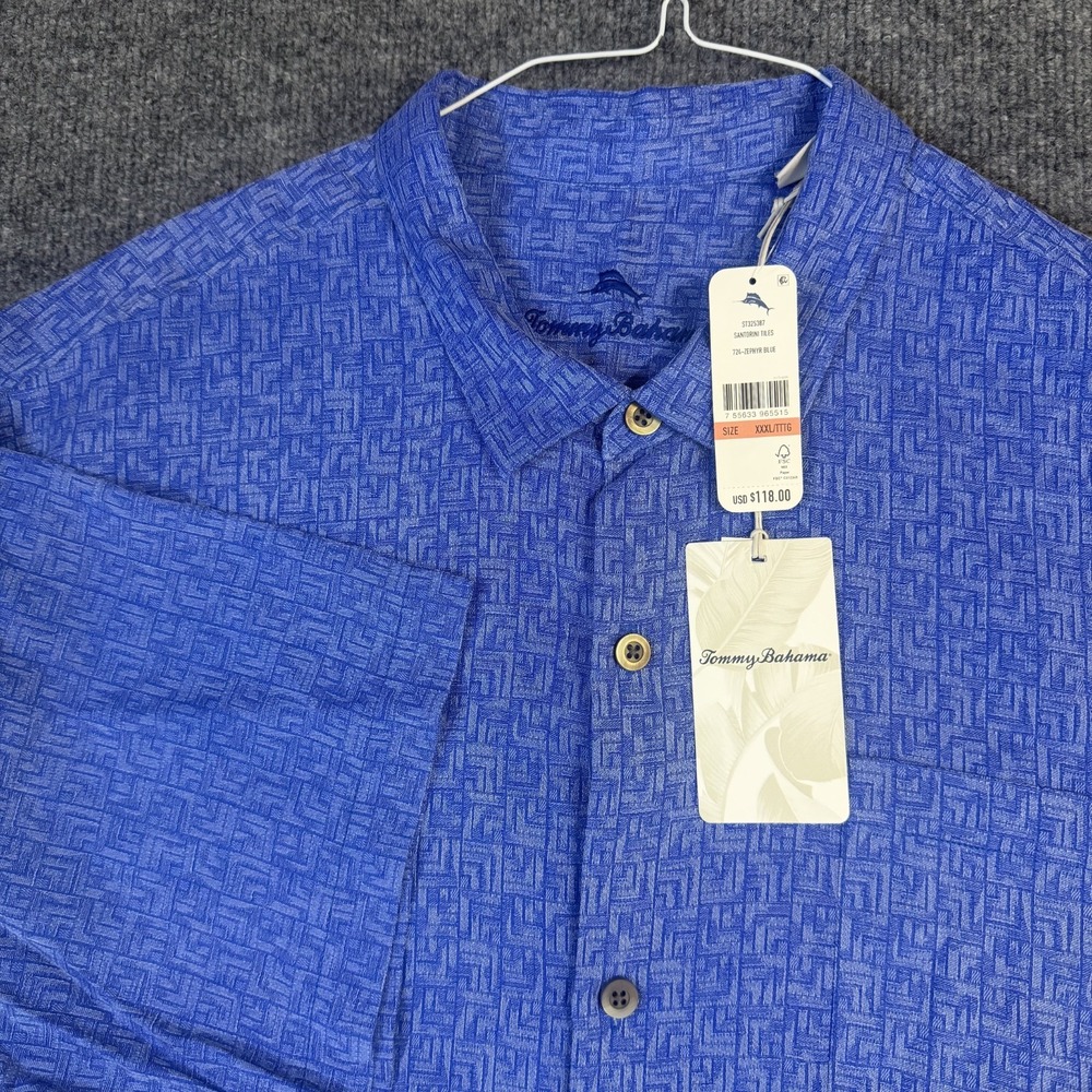 Tommy Bahama Shirt Mens 3XL Blue 100% Silk Santorini Tiles Short Sleeve NWT-118$